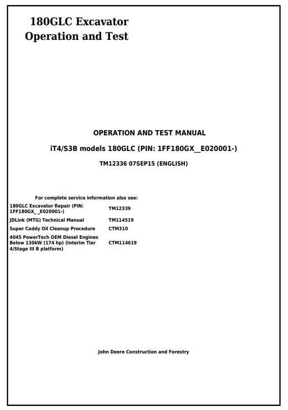 Pdf TM12336 John Deere 180GLC iT4/S3B Excavator Diagnostic and Test Service Manual