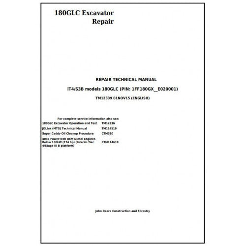 Pdf TM12339 John Deere 180GLC iT4/S3B Excavator Repair Service Manual