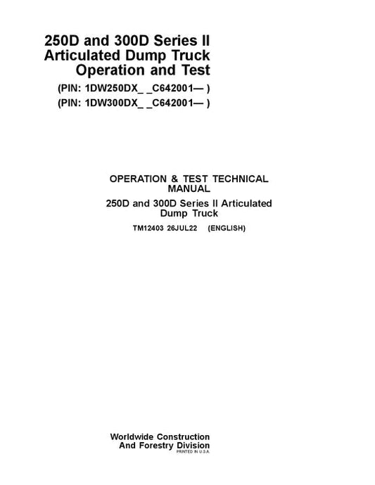 PDF TM12403 John Deere 250D 300D Series 2 Dump Truck Diagnostic & Test Service Manual