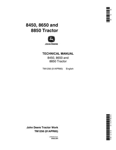 Pdf TM1256 John Deere 8450 8650 8850 4WD Articulated Tractor Repair Service Manual