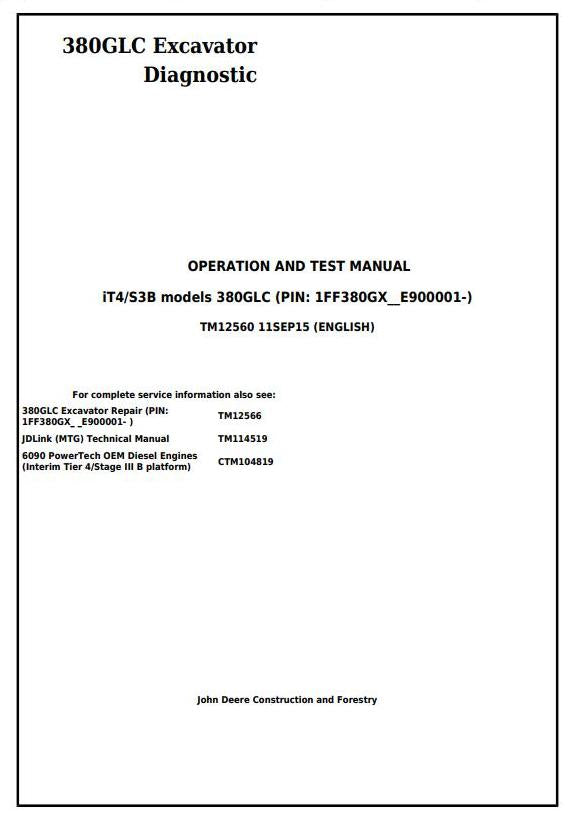 Pdf TM12560 John Deere 380GLC (iT4/S3B) Excavator Diagnostic and Test Service Manual