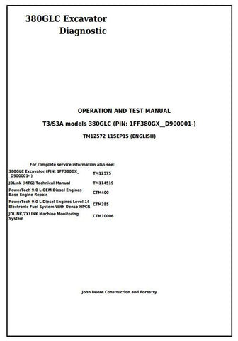 Pdf TM12572 John Deere 380GLC (T3/S3A) Excavator Diagnostic and Test Service Manual