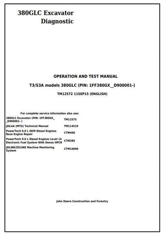 TM12575 - John Deere 380GLC T3 S3A Excavator Repair Service Manual