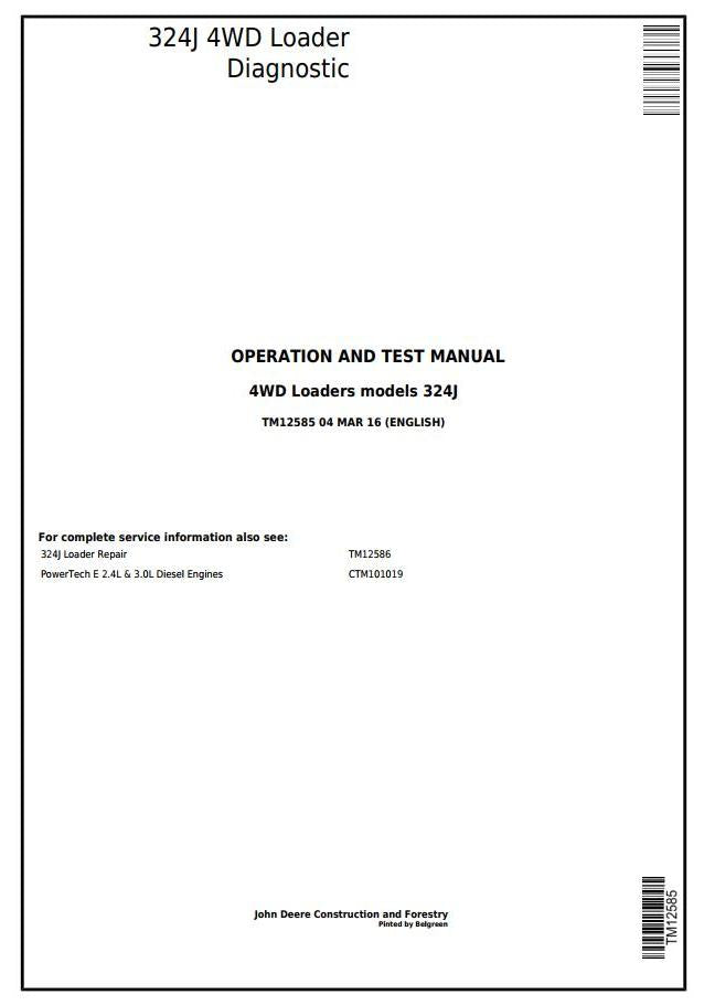 Pdf TM12585 John Deere 4WD 324J Wheel Loader Diagnostic and Test Service Manual