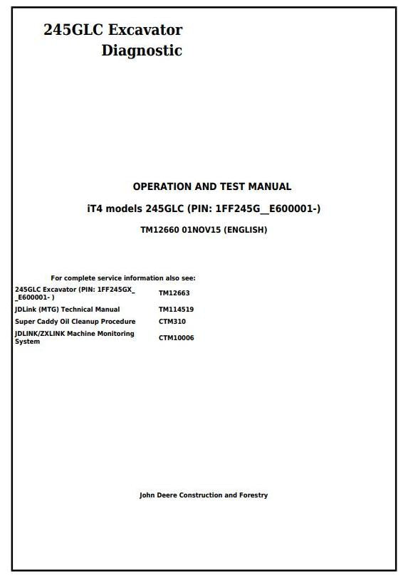 Pdf TM12660 John Deere 245GLC iT4 Excavator Diagnostic and Test Service Manual