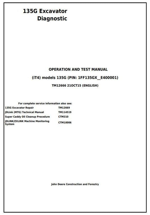 Pdf TM12666 John Deere 135G (iT4) Excavator Diagnostic and Test Service Manual