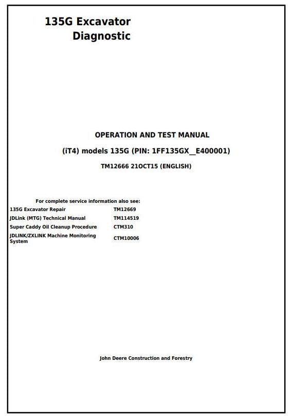 Pdf TM12666 John Deere 135G (iT4) Excavator Diagnostic and Test Service Manual