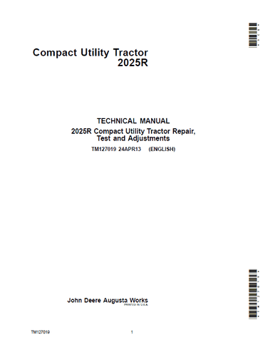 Pdf TM127019 John Deere 2025R Compact Utility Tractor Repair Service Manual