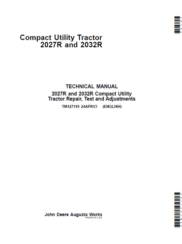 Pdf TM127119 John Deere 2027R 2032R Compact Utility Tractor Repair Service Manual