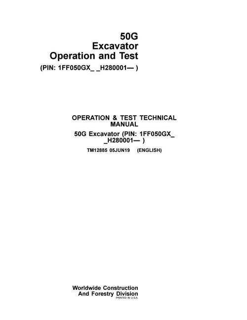 Pdf TM12885 John Deere 50G Compact Excavator Diagnostic & Test Service Manual