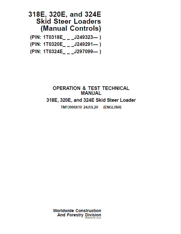 PDF TM13006X19 John Deere 318E 320E Skid Steer Loader Manual Controls Diagnostic and Test Service Manual