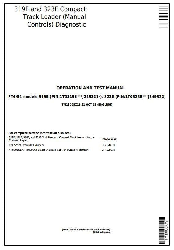 PDF TM13008X19 John Deere 319E 323E Skid Steer & Compact Track Loader Diagnostic and Test Service Manual