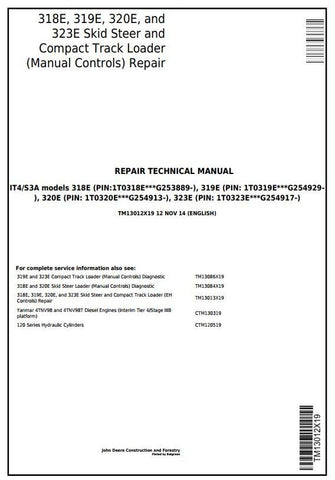 Pdf TM13012X19 John Deere 318E, 319E, 320E, 323E Skid Steer & Compact Track Loader Repair Service Manual