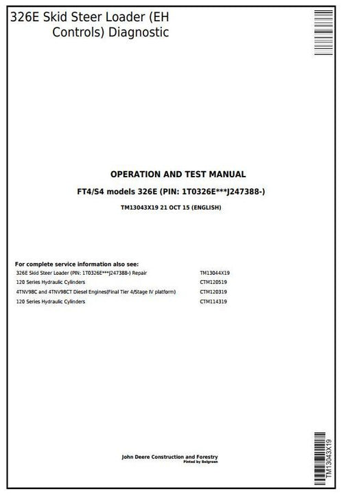 PDF TM13043X19 John Deere 326E (SN.J247388-) Skid Steer Loader Diagnostic and Test Service Manual