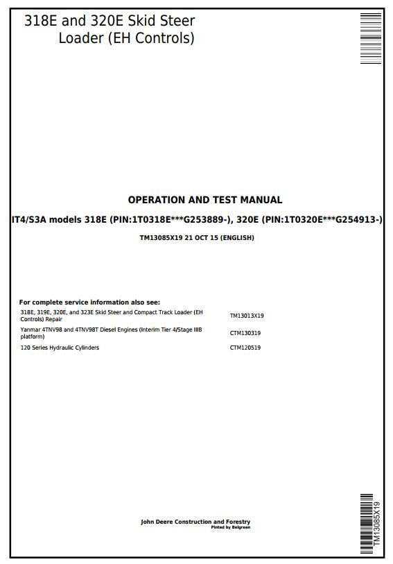 PDF TM13085X19 John Deere 318E 320E Skid Steer Loader EH Controls Diagnostic & Test Service Manual