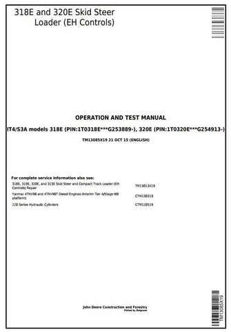 PDF TM13085X19 John Deere 318E 320E Skid Steer Loader EH Controls Diagnostic & Test Service Manual