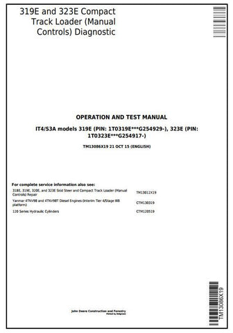 PDF TM13086X19 John Deere 319E, 323E Compact Track Loader with Manual Controls Diagnostic & Test Service Manual