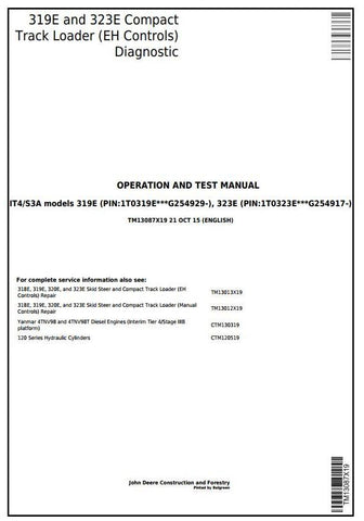 PDF TM13087X19 John Deere 319E, 323E Compact Track Loader with EH Controls Diagnostic & Test Service Manual