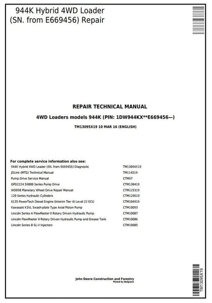 Pdf TM13095X19 John Deere 4WD 944K Hybrid Wheel Loader (SN. from E669456) Repair Service Manual