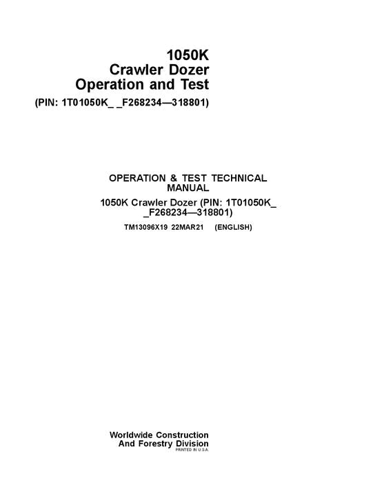 PDF TM13096X19 John Deere 1050K Crawler Diagnostic & Test Service Manual