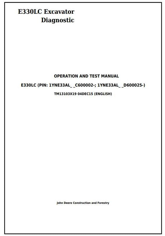 Pdf TM13103X19 John Deere E330LC Excavator Diagnostic and Test Service Manual