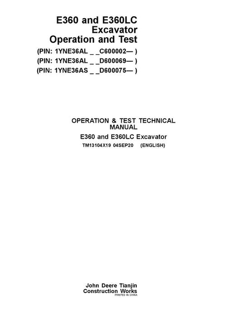 PDF TM13104X19 John Deere E360 E360LC Excavator Diagnostic and Test Service Manual