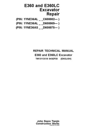 Pdf TM13113X19 John Deere E360 E360LC Excavator Repair Service Manual