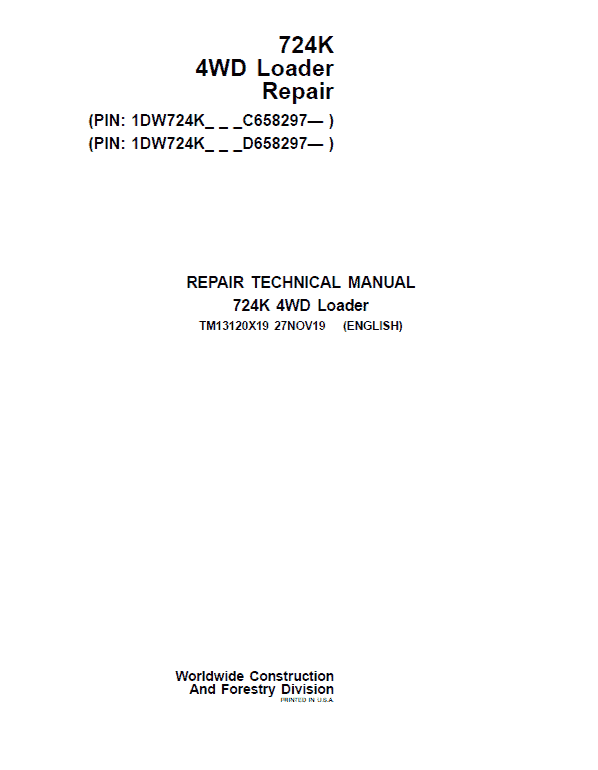 PDF TM13117X19 John Deere 4WD 724K Wheel Loader (SN. from C658297; D658297) Diagnostic & Test Service Manual