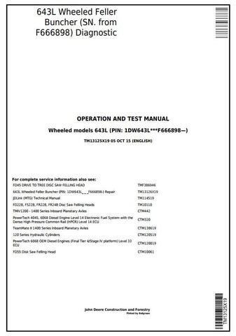 PDF TM13125X19 John Deere 643L Wheeled Feller Buncher Diagnostic & Test Service Manual