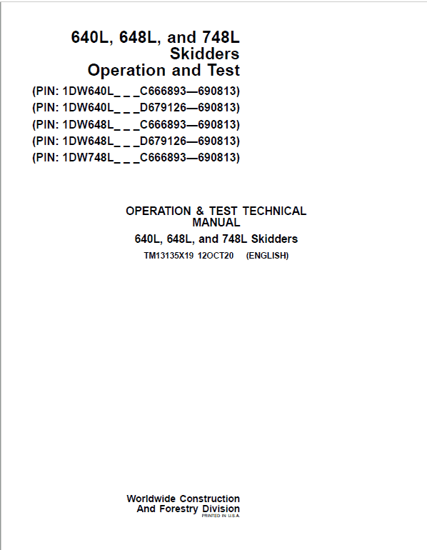 PDF TM13135X19 John Deere 640L, 648L, 748L Skidder Diagnostic and Test Service Manual