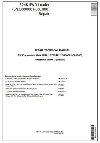 PDF TM13141X19 John Deere 524K 4WD (T3/S3a) Wheel Loader Diagnostic & Test Service Manual