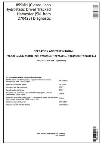 PDF TM13184X19 John Deere 859MH Harvester Diagnostic and Test Service Manual