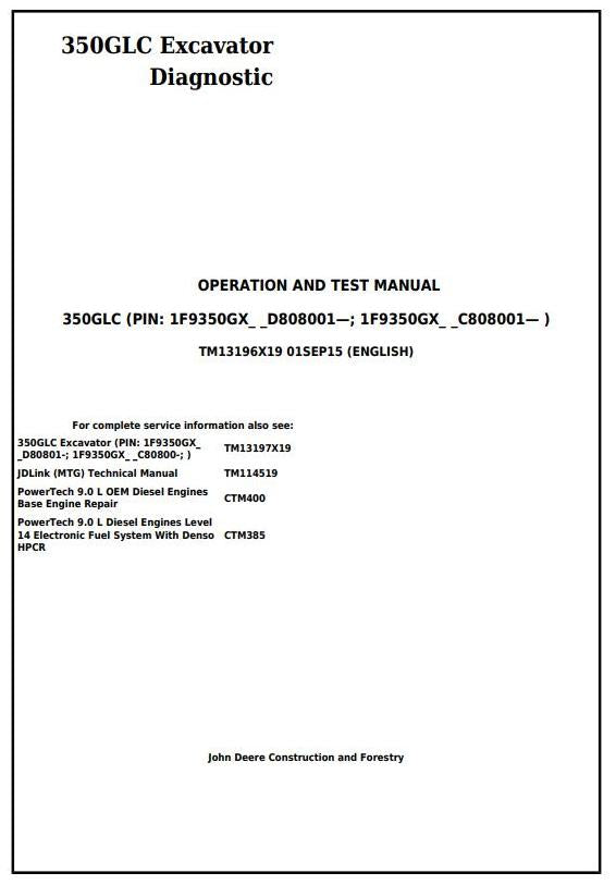 Pdf TM13196X19 John Deere 350GLC Excavator Diagnostic and Test Service Manual