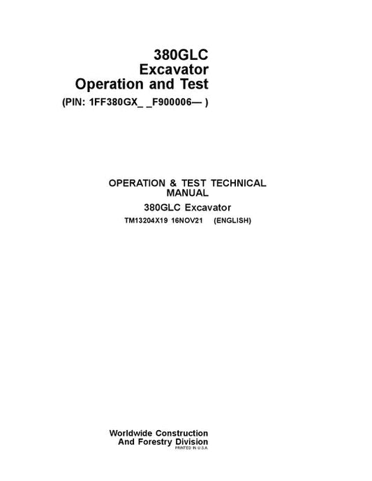 Pdf TM13204X19 John Deere 380GLC Excavator Diagnostic and Test Service Manual