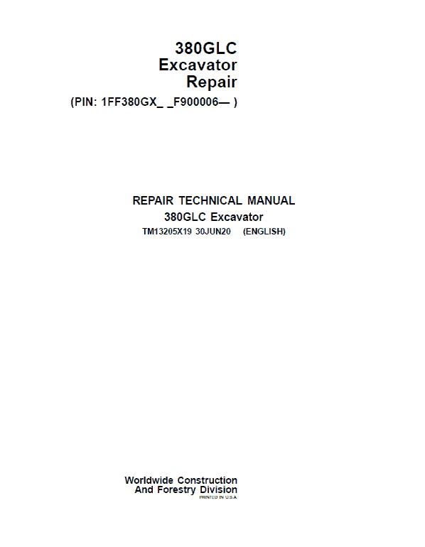 Pdf TM13205X19 John Deere 380GLC Excavator Repair Service Manual