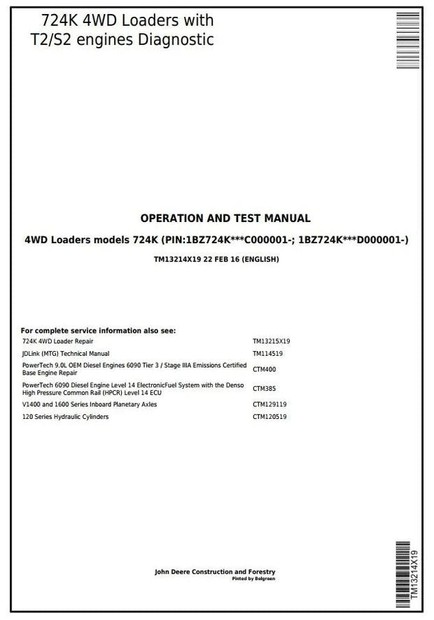 PDF TM13214X19 John Deere 724K Wheel Loader Diagnostic and Test Service Manual