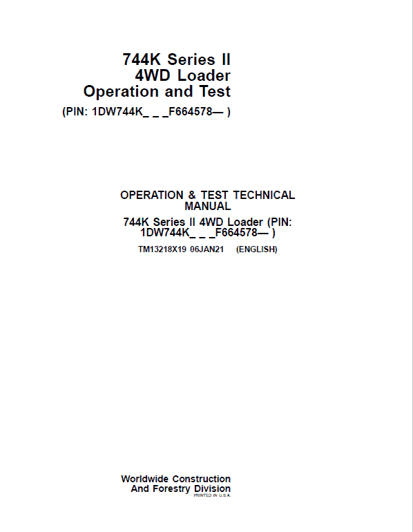 Pdf TM13218X19 John Deere 4WD 744K Series II Wheel Loader Diagnostic and Test Service Manual