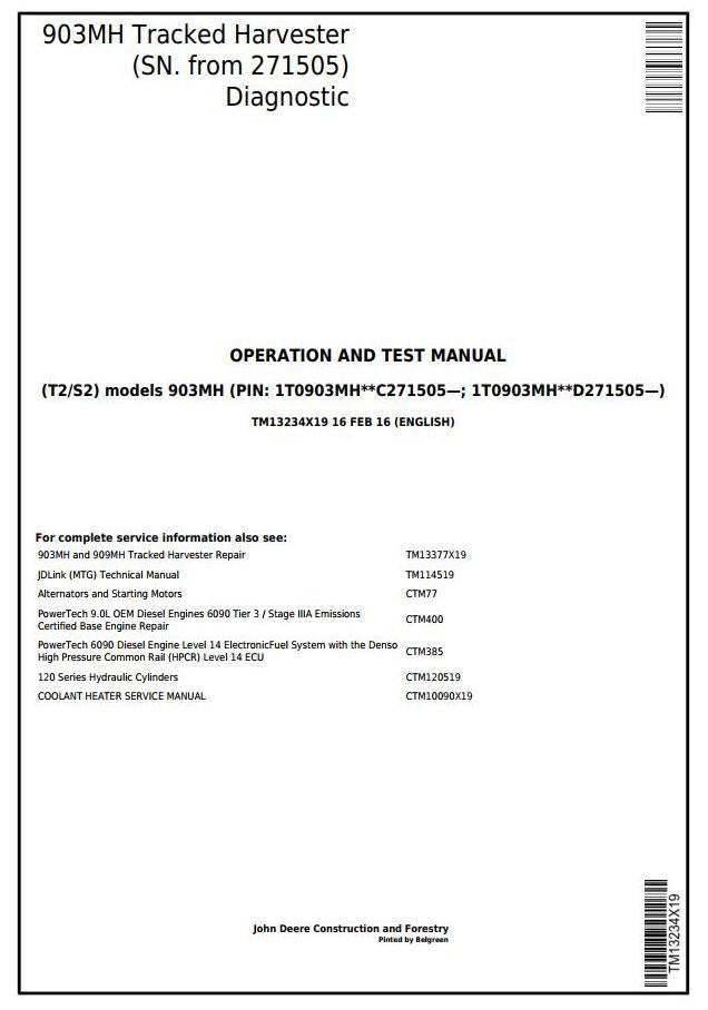 PDF TM13234X19 John Deere 903MH Tracked Harvester Diagnostic & Test Service Manual