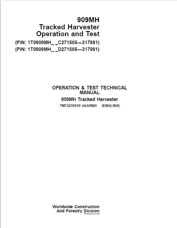 PDF TM13235X19 John Deere 909MH Harvester Diagnostic and Test Service Manual