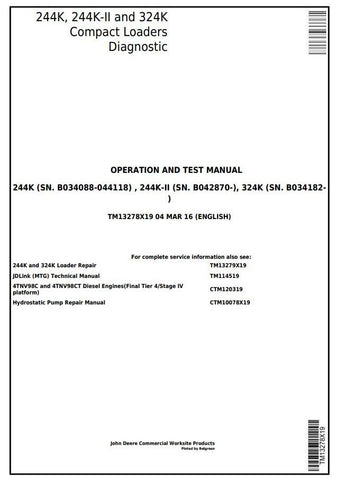 PDF TM13278X19 John Deere 244K, 244K-II, 324K Compact Loader Diagnostic & Test Service Manual