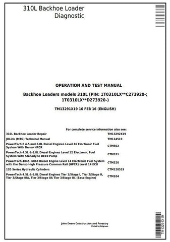 PDF TM13291X19 John Deere 310L Backhoe Loader Diagnostic and Test Manual