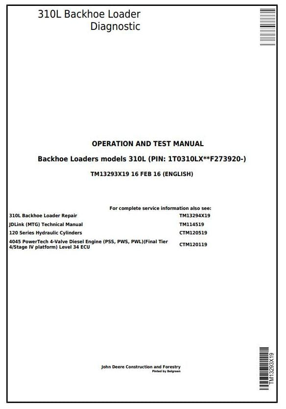 PDF TM13293X19 John Deere 310L Backhoe Loader Diagnostic & Test Service Manual