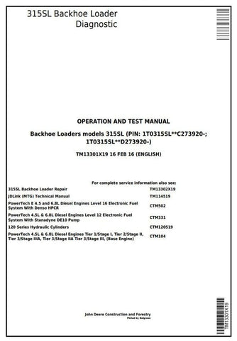 PDF TM13301X19 John Deere 315SL Backhoe Loader Diagnostic and Test Service Manual