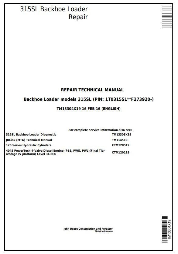 Pdf TM13304X19 John Deere 315SL Backhoe Loader Repair Service Manual