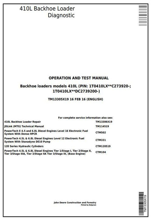 PDF TM13305X19 John Deere 410L Backhoe Loader Diagnostic & Test Service Manual