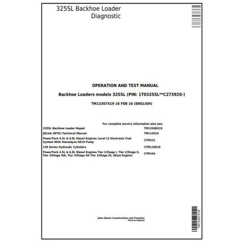PDF TM13307X19 John Deere 325SL Backhoe Loader Diagnostic and Test Service Manual