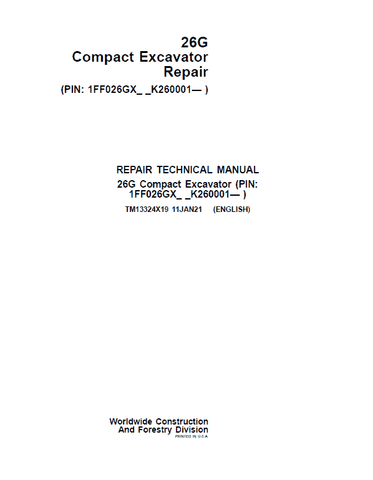 TM13324X19 - John Deere 26G (SN. from K260001) Compact Excavator Repair Service Manual