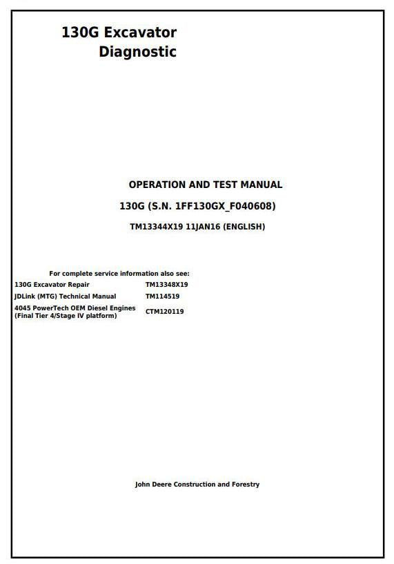 Pdf TM13344X19 John Deere 130G Excavator Diagnostic and Test Service Manual