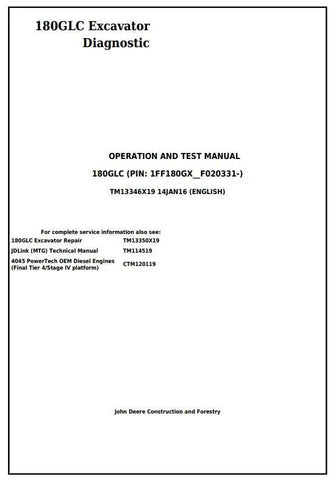 Pdf TM13346X19 John Deere 180GLC (PIN:1FF180GX__F020331) Excavator Diagnostic and Test Service Manual