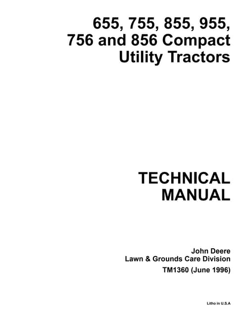 Pdf TM1360 John Deere 655 755 855 955 Tractor Repair Service Manual